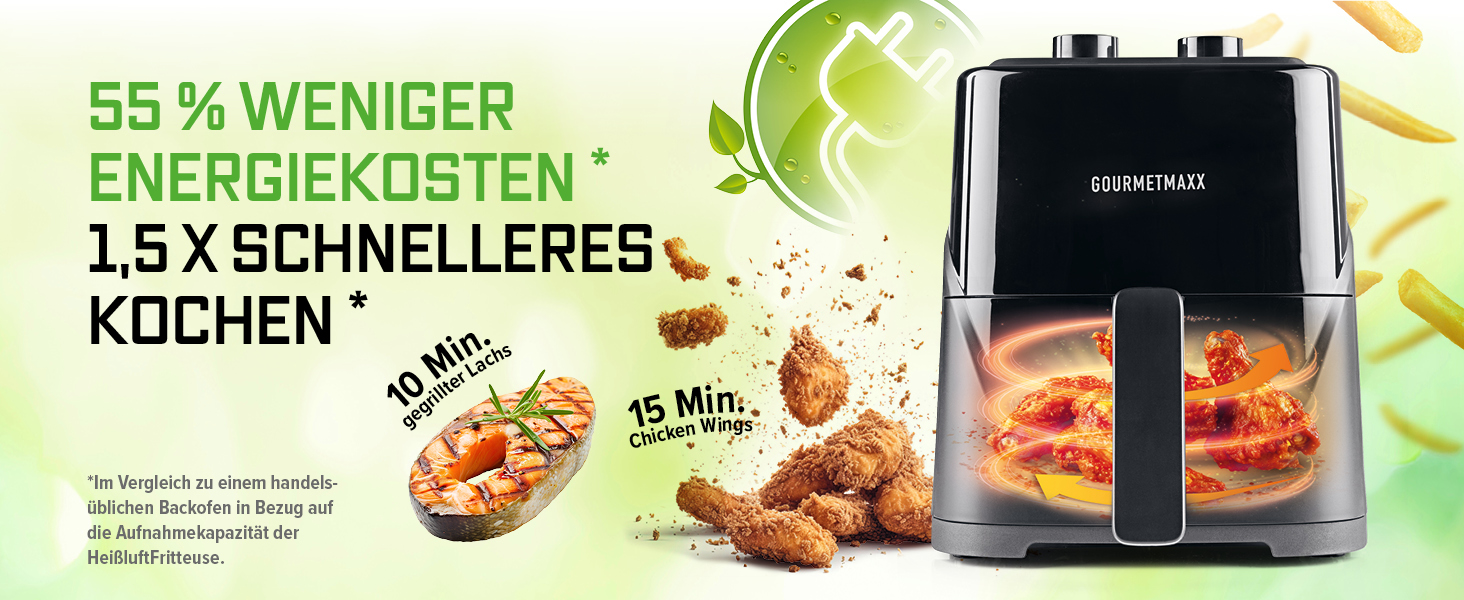 Аерофритюрниця GOURMETmaxx 3.1Л, 1350 Вт: мультифункціональна фритюрниця без олії з 6 програмами, таймером на 60 хв та функціями розморожування та підігріву