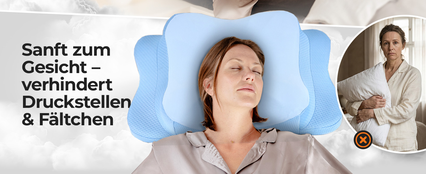 Подушка для шиї з Memory Foam, ергономічна, для всіх типів сну, з чохлом, сертифікат Oeko-TEX®, регулює температуру, (Блакитна, запасний чохол)