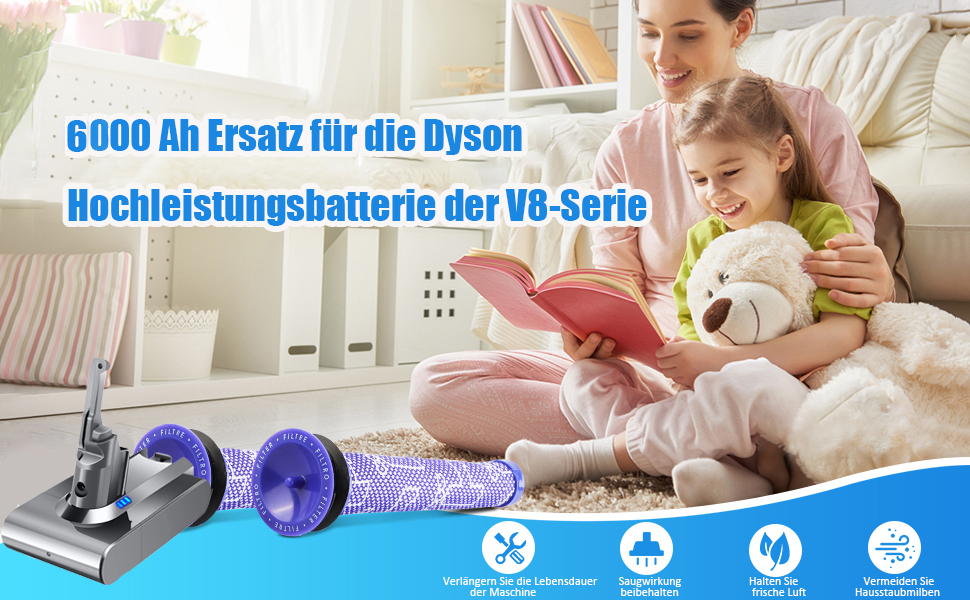 Змінна батарея BATTOOL 25,2 В 6000 мАг для пилососа Dyson V8 Animal/Absolute/Motorhead