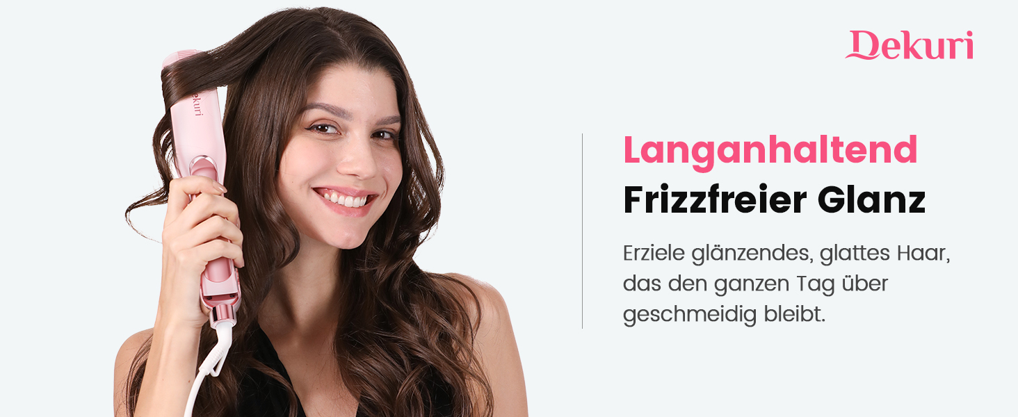 Випрямляч для волосся 2-в-1 Dekuri: випрямлення та завивання, титанова пластина, швидкий нагрів 30с, LED дисплей, іонізація, 120-230°C, чорний/рожевий