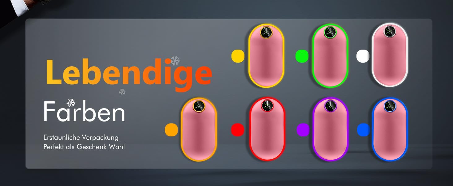 Електричний підігрівач для рук 10000mAh з підсвічуванням (7 кольорів), перезаряджуваний, портативний, чорний - ідеальний зимовий подарунок для чоловіків та жінок