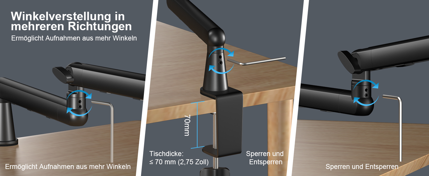 Стрічка-тримач для мікрофона Aokeo AK-55 для столу, низькопрофільна, регульована, сумісна з Aokeo Yeti, Snowball iCE, HyperX QuadCast, Elgato Wave