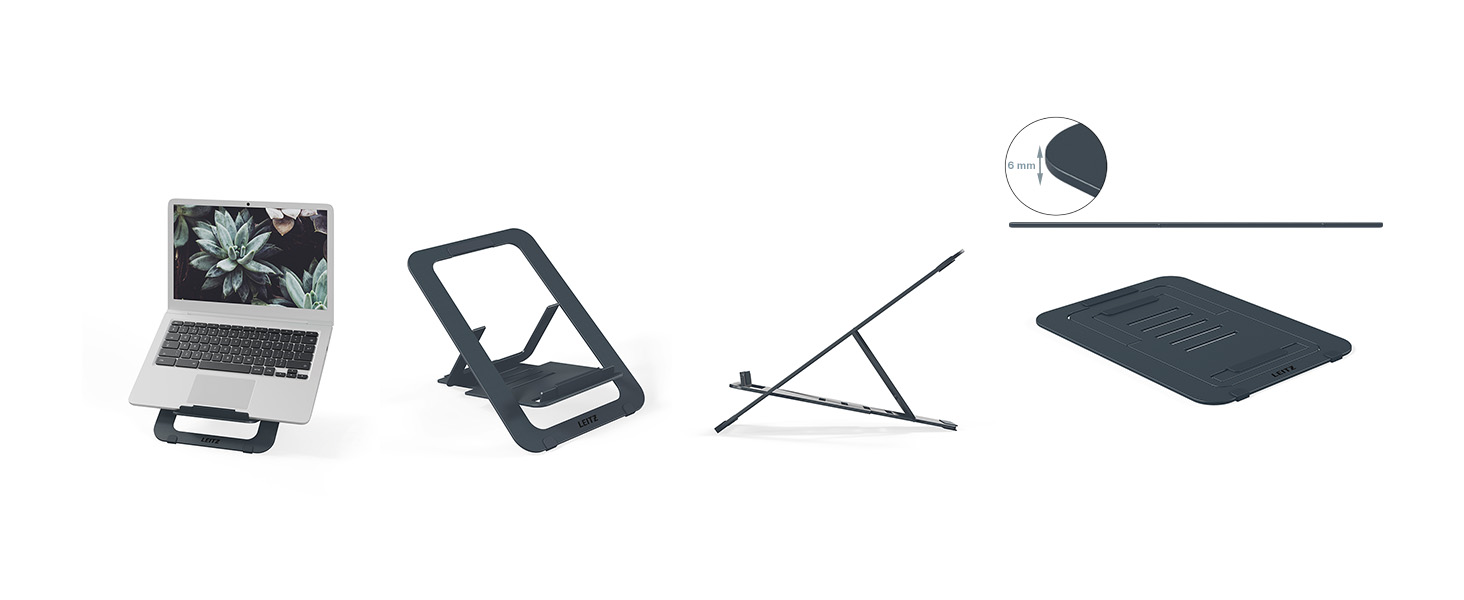 Підставка для ноутбука Leitz Ergo, регульована по висоті, для ноутбуків 13'-15', з 80% переробленого пластику, 6 положень висоти та кута, компактна, 100% перероблювана, алюміній Ultra-Flat, темно-сірий