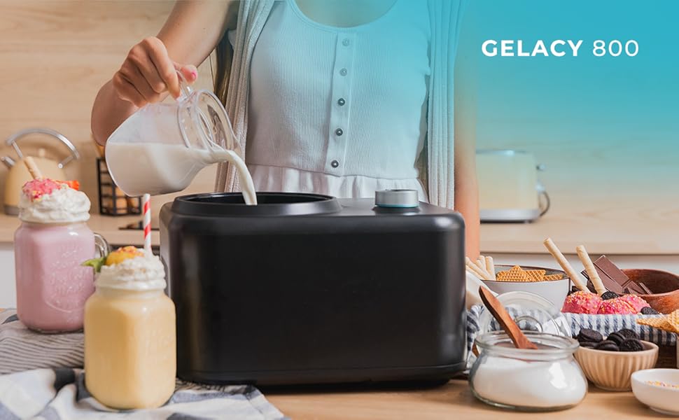 Машина для приготування морозива Cecotec Gelacy 1200 Touch з компресором. Чорний колір, 0,8 л, сенсорний екран, 110 В, 30 хвилин