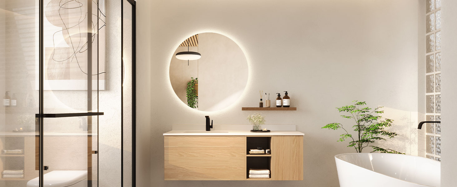 Дзеркало для ванної кімнати Dripex LED з підсвічуванням, кругле, сенсорне управління, регулювання яскравості, 3 кольори світла, запобігання запотіванню, 80x80 см