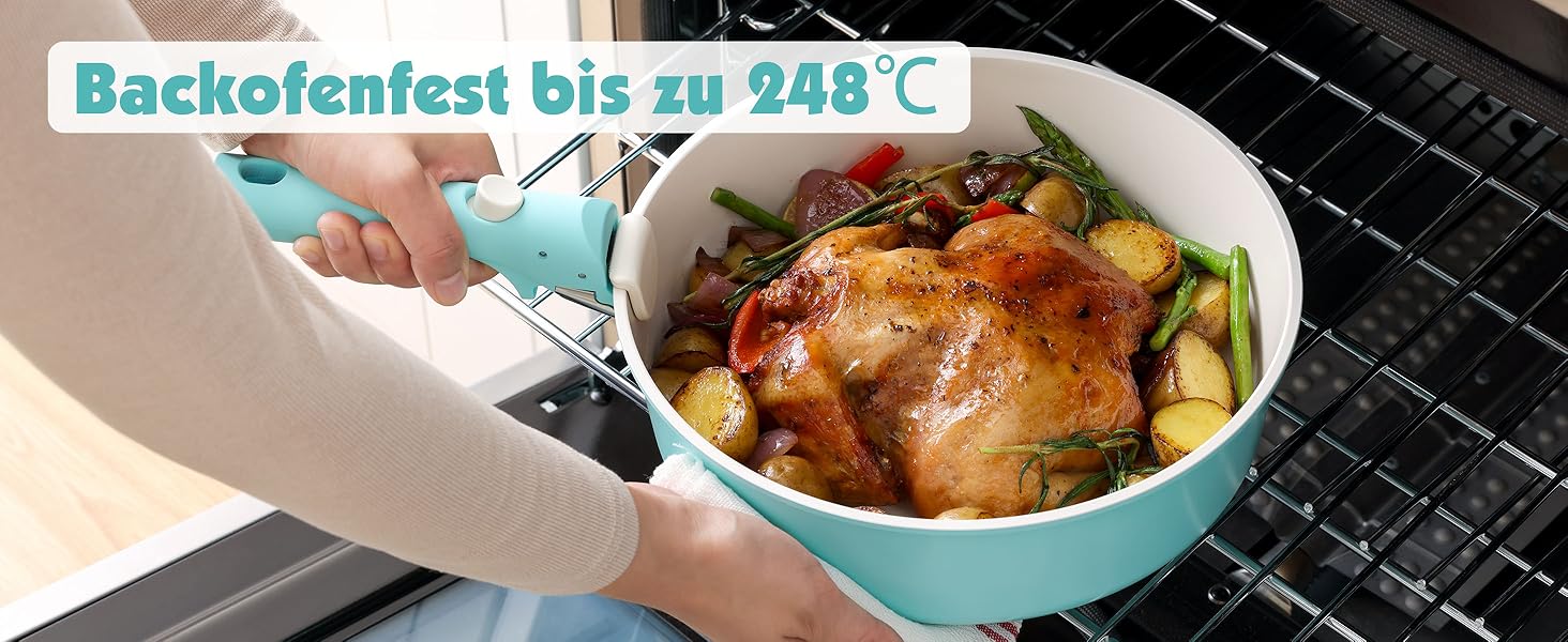 Набір каструль SENSARTE з керамічним покриттям (17 предметів) – антипригарне посуд з знімними ручками, для всіх плит, безпечне, миється в посудомийній машині, сумісне з духовкою (Турквіс)