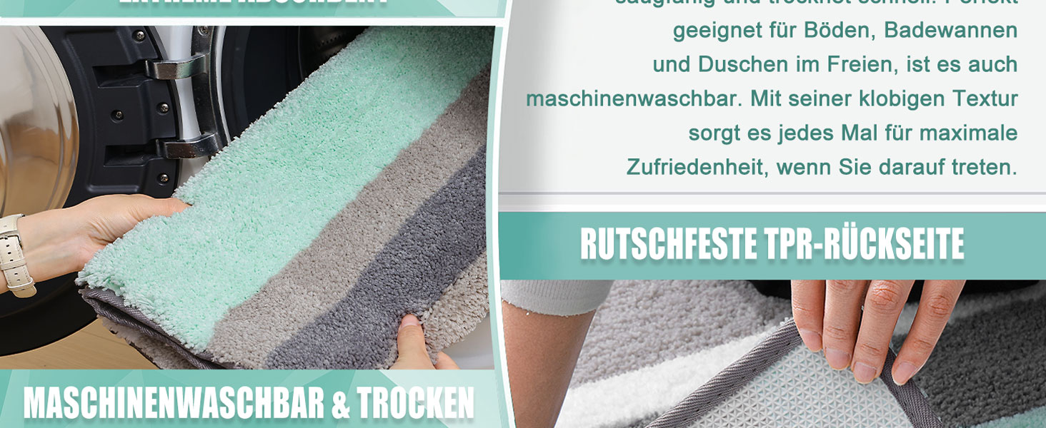 Набір килимків для ванної кімнати Homaxy (2 шт.) з мікрофібри, 40x60 см + 40x120 см, зелено-сірий. Вбираючі, м'які, з високим ворсом