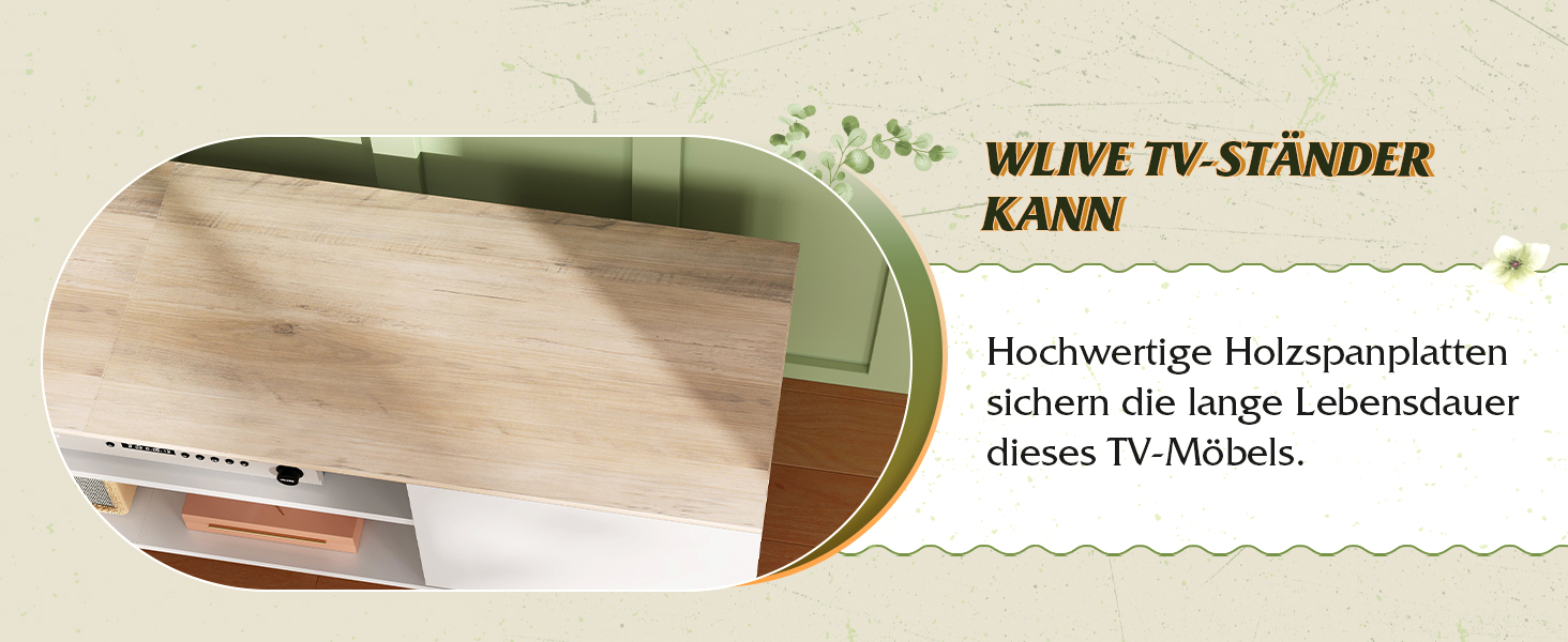 Тумба під телевізор WLIVE 160x40x47 см біла з двома дверцятами та відкритими полицями для вітальні, спальні, їдальні