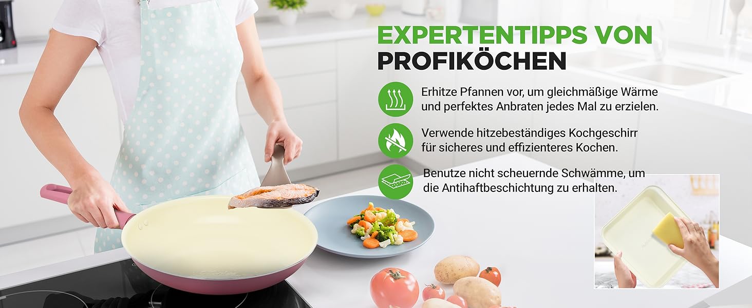 Набір кухонного посуду NutriChef 54 елементи – сковорідки, каструлі, кухонні аксесуари, ножі, форми для випічки, для індукції, газу та електроплити, здорове та дієтичне приготування (рожевий)