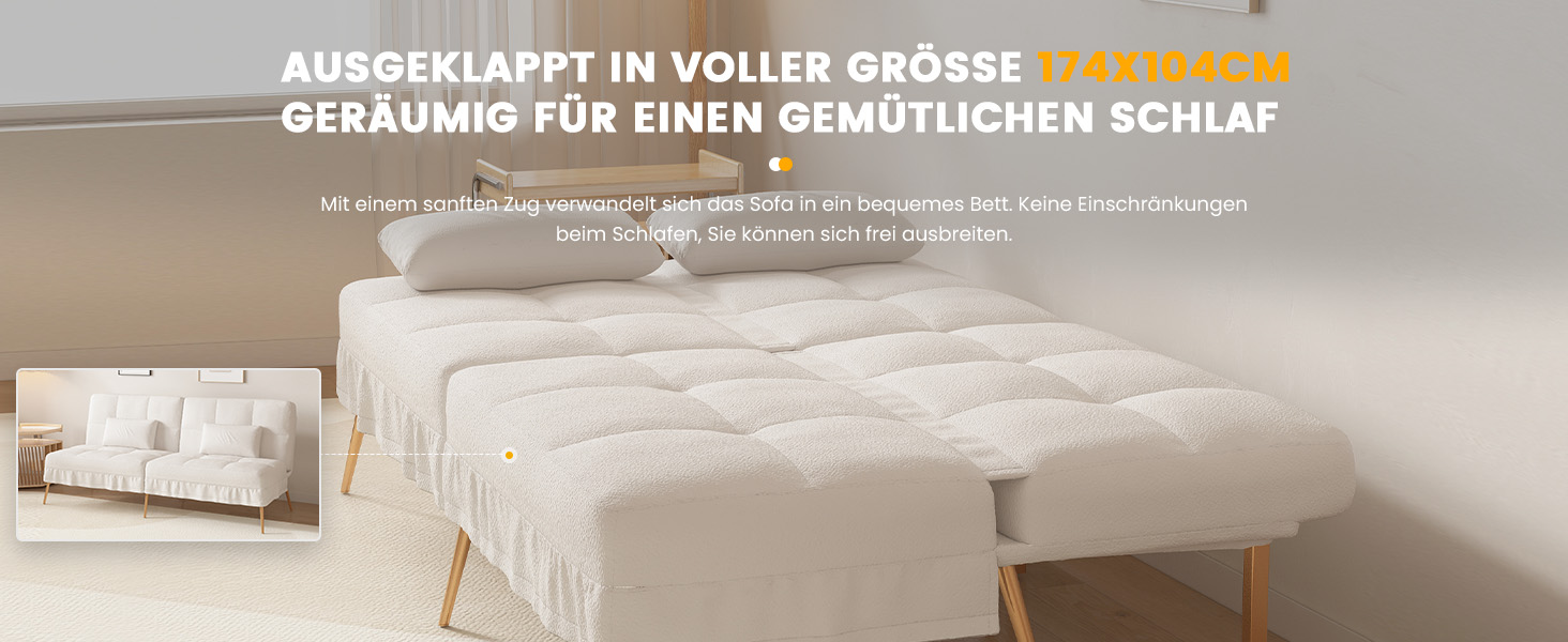 Диван-ліжко LUCKRACER 3-місний з функцією сну, обтягнутий штучним оксамитом (Teddy Velvet), білий. Ідеальний для вітальні та квартири.