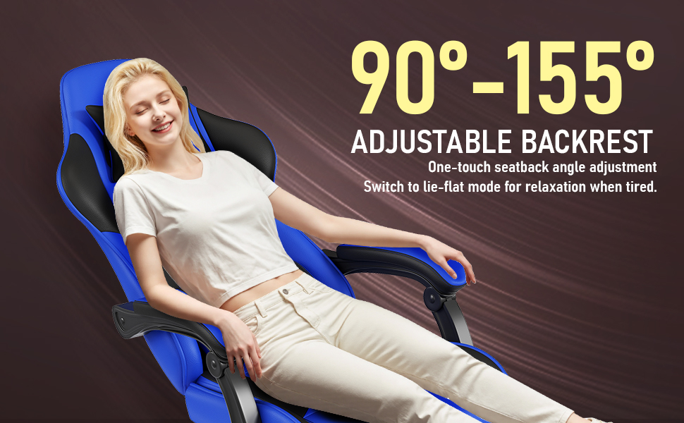 Ігровий крісло з підніжкою, регульованими підлокітниками та підтримкою попереку, ергономічне для дорослих, велике, високе, блакитне