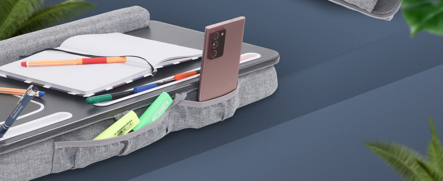 Підставка для ноутбука Ricoo з подушкою XXL, бамбукова підставка для laptop, стіл для ліжка/софи, з підкладкою для миші (LA0035, антрацит)