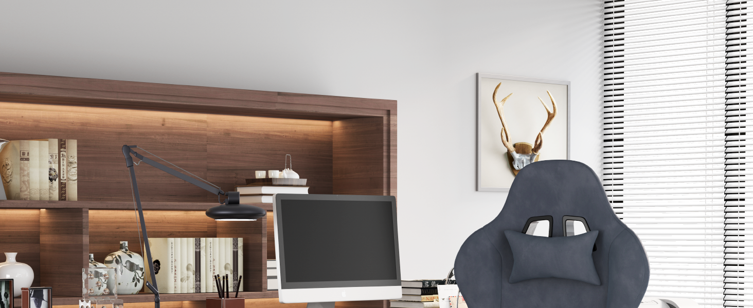 Ігровий крісло JUMMICO з тканини, офісне крісло з масажем, ергономічний офісний стілець, регульовані підлокітники, 90-180° нахил, 200 кг, сірий