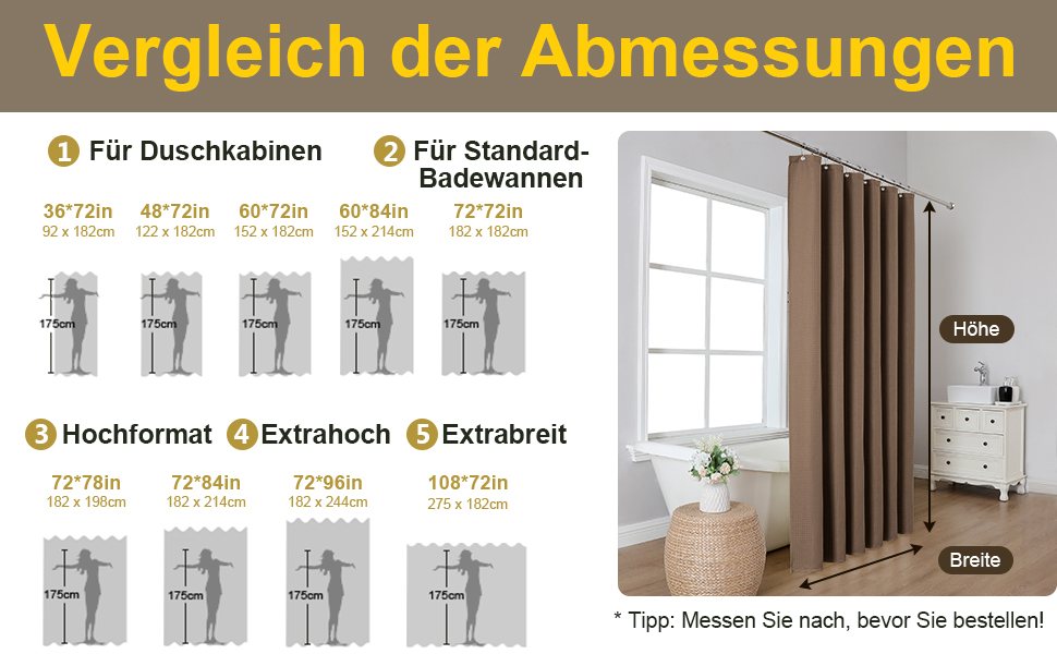 Шторка для душу з льону з металевими кільцями, сіра, 182 x 214 см - Текстильна шторка для ванни, вологостійка, важка