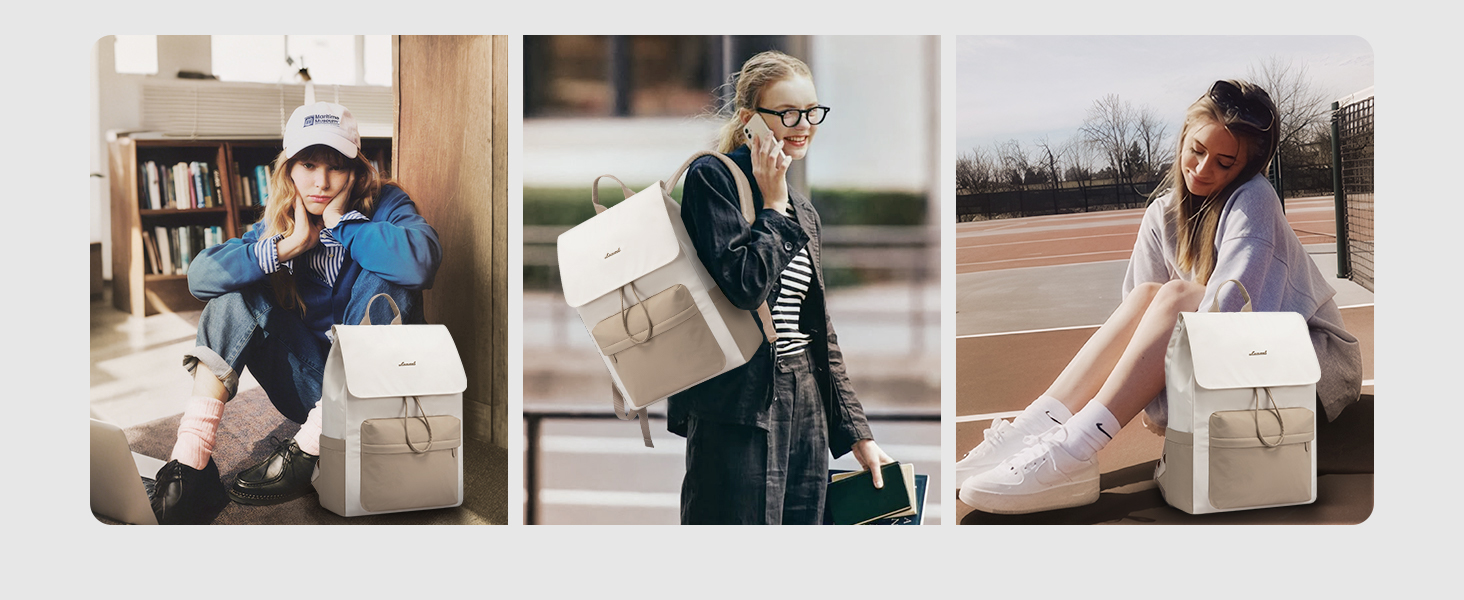 LOVEVOOK Рюкзак для жінок, 15.6 дюймів, рюкзак для школи, водонепроникний, для підлітків, легкий, з відділенням для ноутбука, для подорожей, універсітету, роботи, 15.6 дюймів, бежевий+хакі