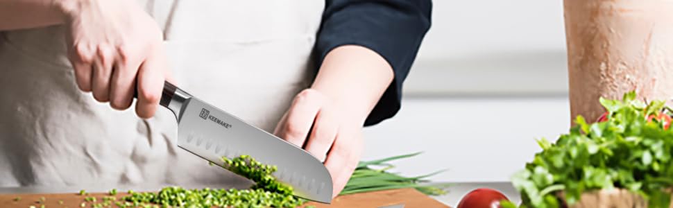 Набір кухонних ножів Keemake 7 предметів з дерев'яним блоком, професійний набір ножів з нержавіючої сталі та пластикової ручки