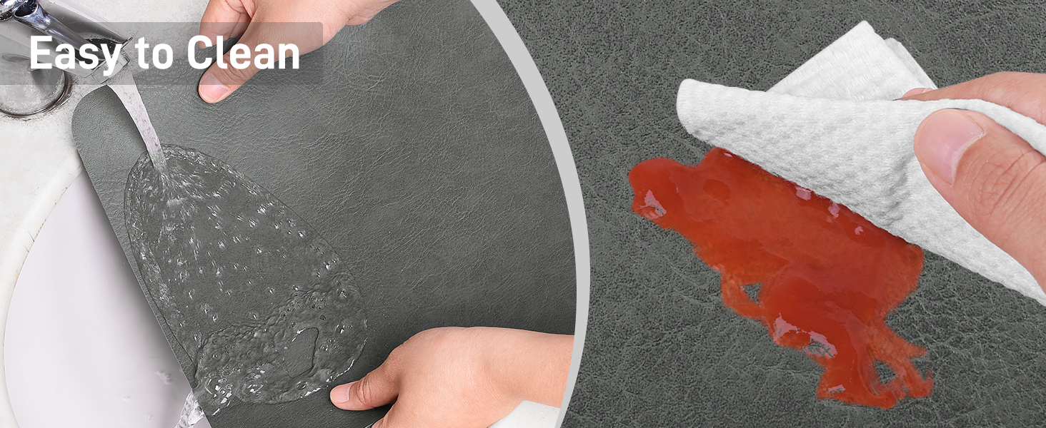 Набір підставок під тарілки 6 шт, неслизькі, миючіся, з штучної шкіри, 40 x 30 см (сірий/чорний)