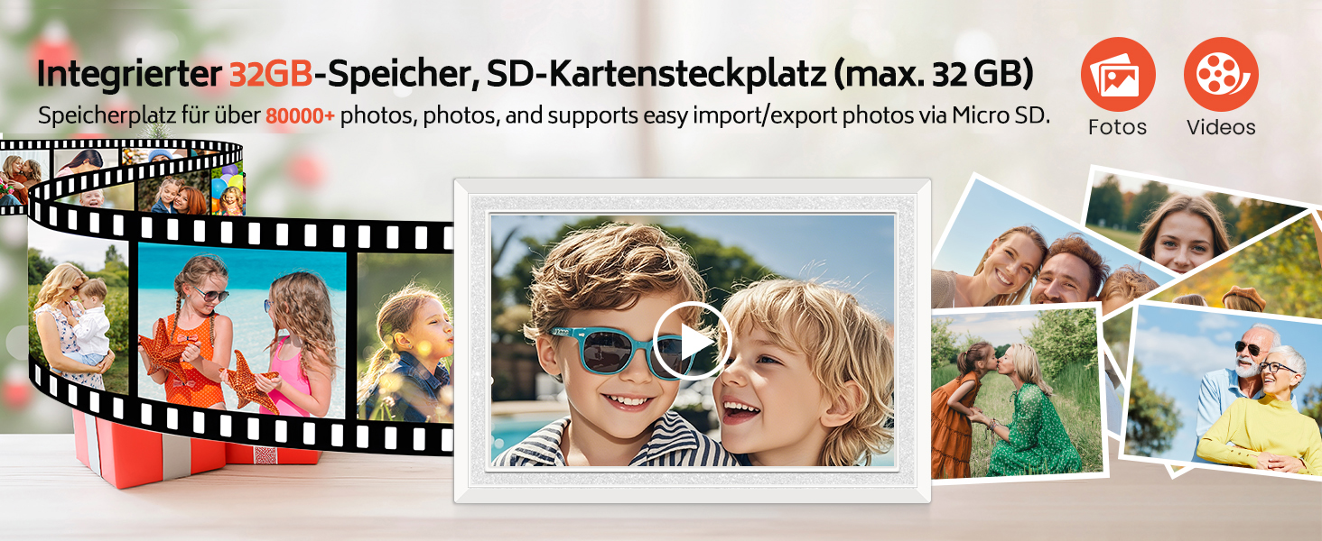 Frameo: Цифровий фоторамка 10.1 дюйма, HD 1280*800 IPS, сенсорний екран, 32GB, автоповорот, Frameo App