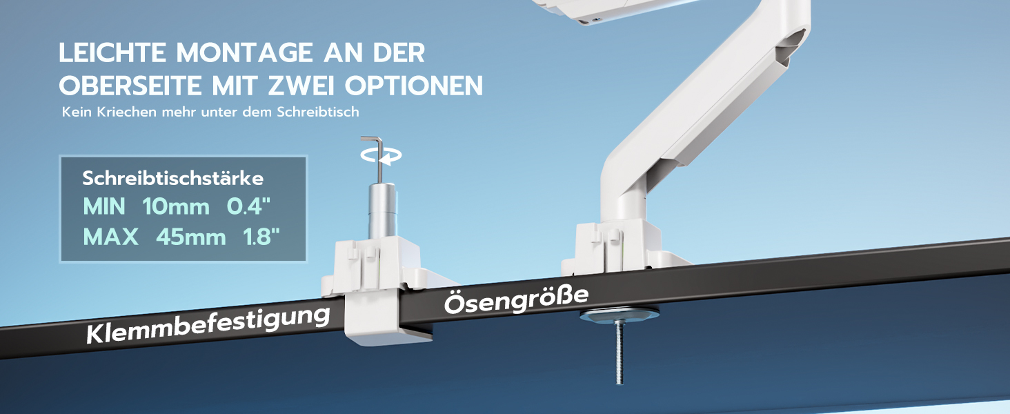 Кріплення для монітора ARES WING з USB A/C, 17'-45', регулювання висоти, білий. Підтримка VESA 100/75 мм, максимальне навантаження 18 кг