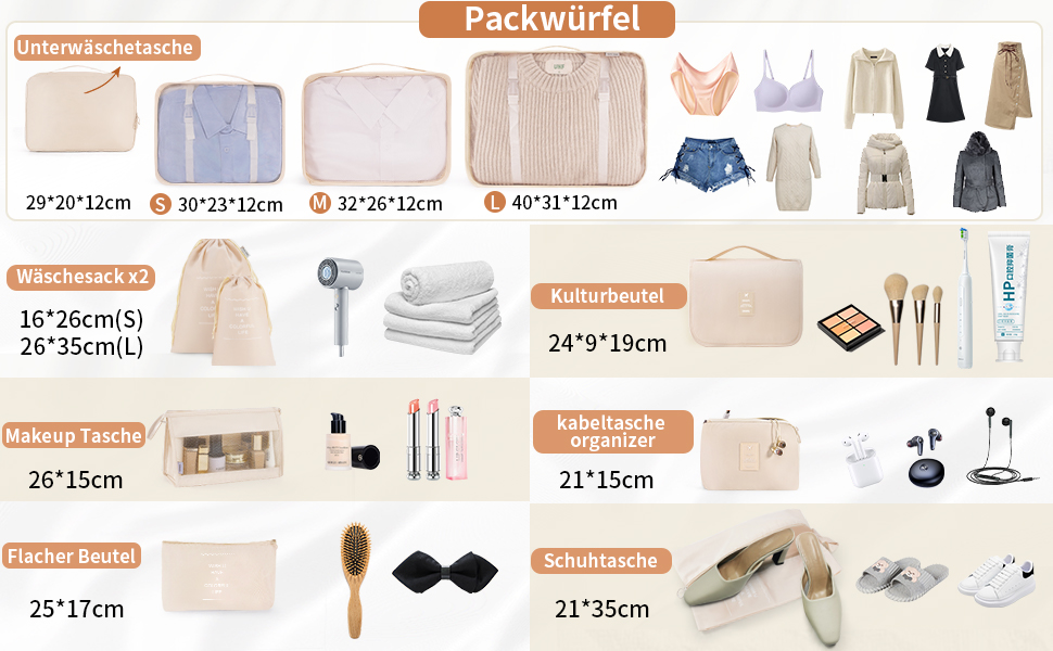 Набір органайзерів для подорожей Anjing (11 предметів), водонепроникні пакувальні куби для валізи, компактний органайзер для одягу в дорогу, рожевий