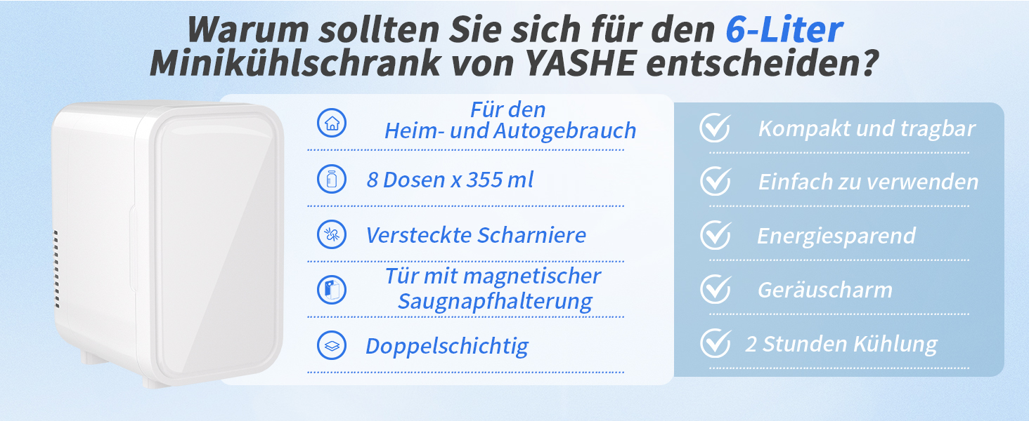 Міні-холодильник YASHE, 6 літрів/8 банок, 220–240 В AC/DC, портативний термоелектричний охолоджувач, для спальні, догляду за шкірою, напоїв, офісу, гуртожитку та авто, чорний