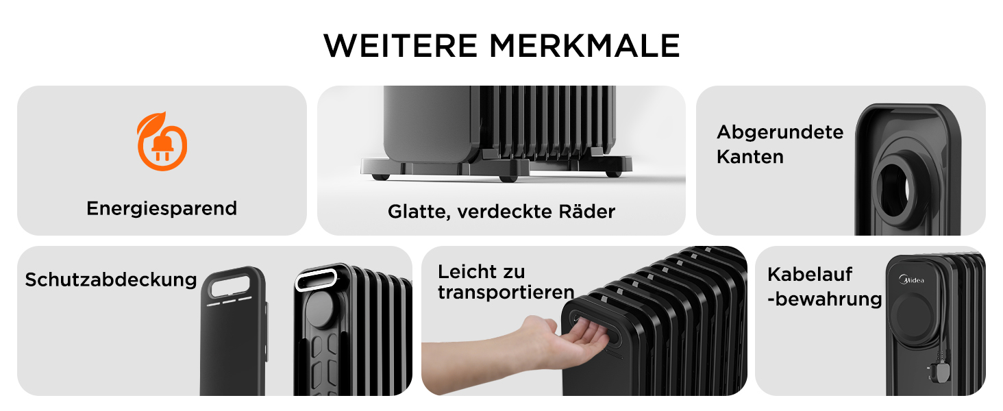 Масляний радіатор Midea NY2311-24UR, 2300Вт, 11 секцій, з пультом ДК та LED-дисплеєм, чорний