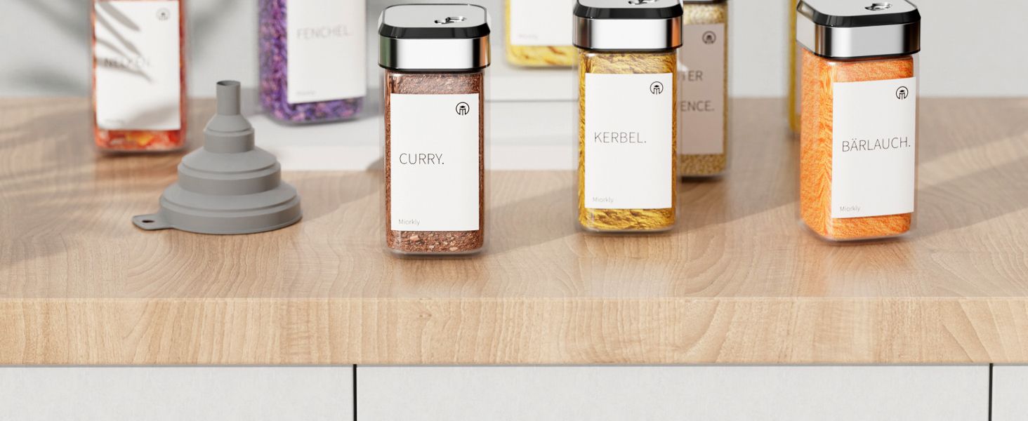 Набір скляних банок для спецій Miorkly 24 шт. з дозатором, 120 мл - органайзер для спецій