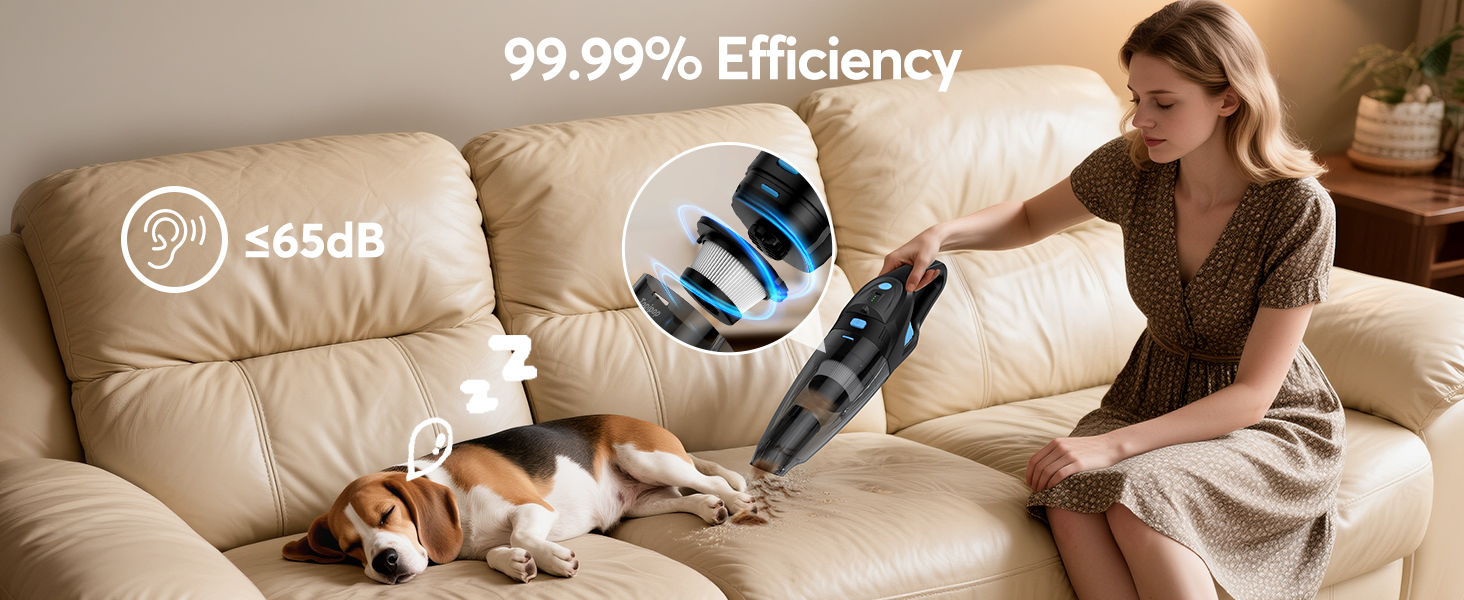 Акумуляторний ручний пилосос для авто та дому, потужність 25000Па, бездротовий з HEPA-фільтром та набором насадок, для шерсті тварин та килимів (Чорний)