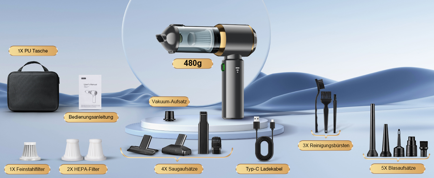 Акумуляторний ручний пилосос 4-в-1 для авто та дому, безщітковий двигун 28000Па, 3 режими потужності, міні-пилосос для офісу та кухні