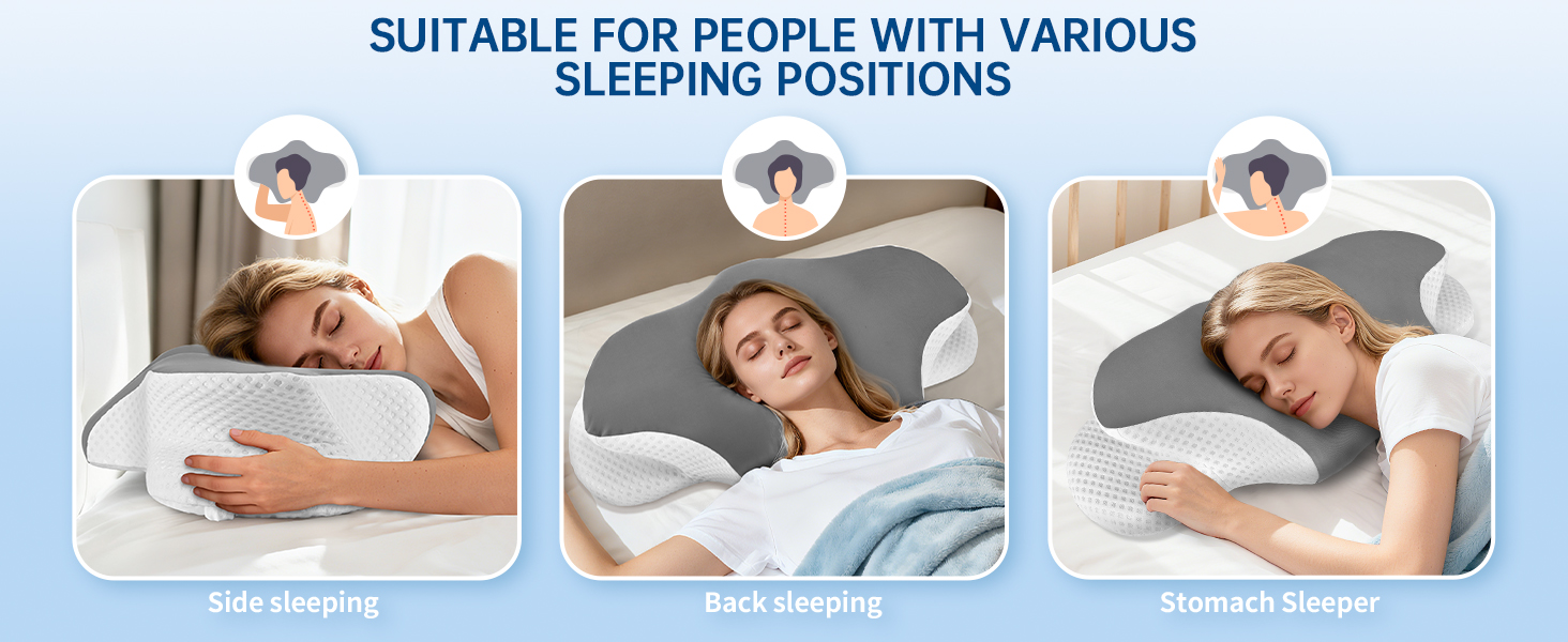 Подушка для шиї з піни Memory Foam, ергономічна для сну на боці, спині, животі, зі знімним чохлом