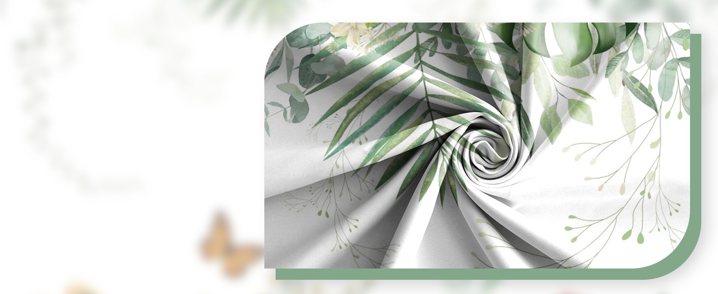 Штора для душу 180x220 см, Антигрибкова, з тропічним дизайном (пальмові листя, евкаліпт, гриби), водонепроникна, поліестер, для ванної кімнати, з 12 гачками, зелена