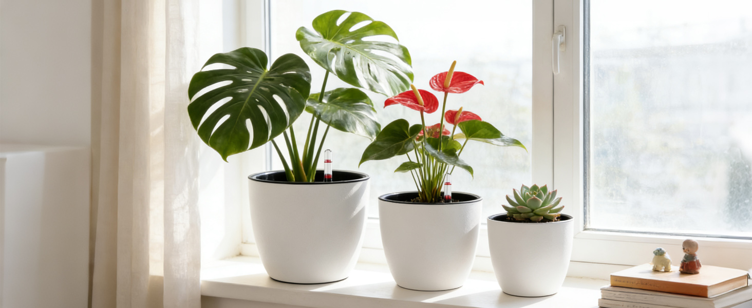 Автоматичний горщик для квітів з індикатором рівня води, 2 шт. - ідеальний вибір для зайнятих людей та початківців, підходить для монстери та розмарину, для дому та саду (білий, 17,5 см)