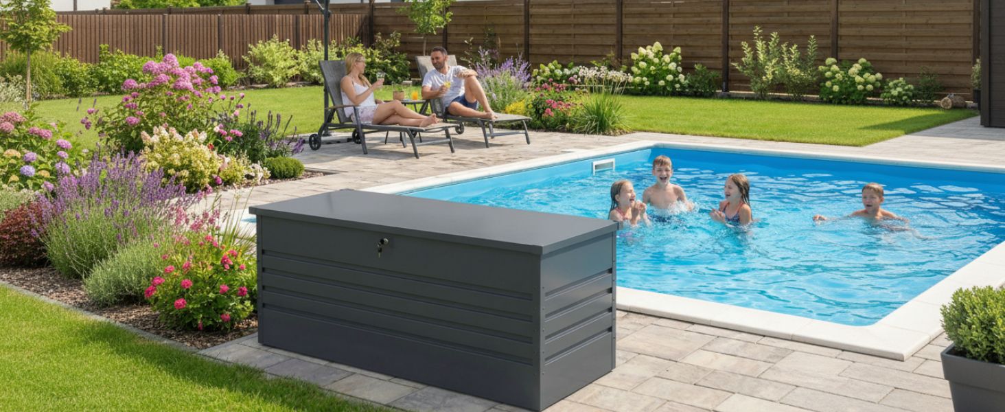 Універсальний садовий ящик-скриня Columba 490 л з кришкою - вуличний шафа, лавка зі зберіганням, контейнер для подушок, садовий будиночок, ящик для інструментів - чорний