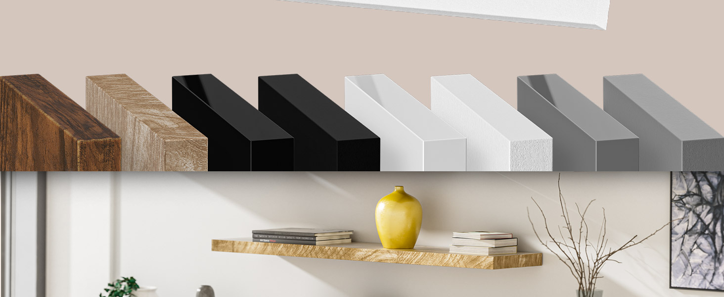 Полиця настінна Casaria Holz Schwarz (Чорна) з кріпленням, вантажопідйомність 15 кг, для кухні, вітальні, коридору, книжкова полиця, плаваюча полиця, матова