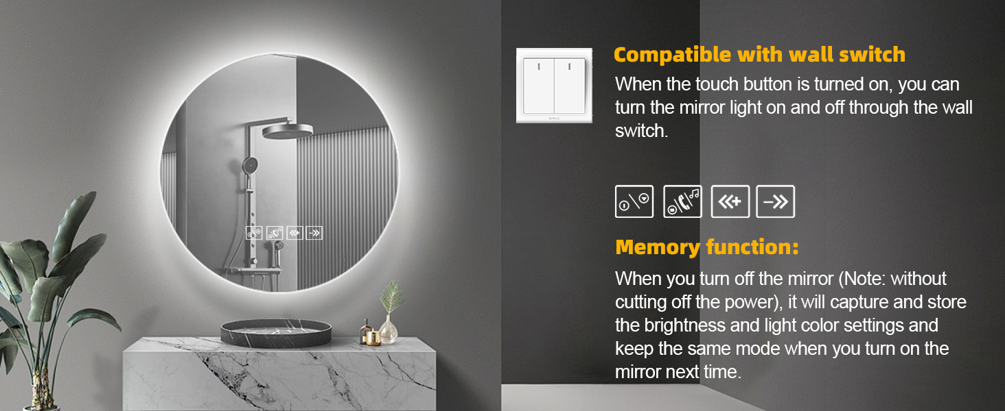 Дзеркало для ванної кімнати 600мм з підсвічуванням, регульованою яскравістю, сенсорним вимикачем, функцією проти запотівання та таймером | IP44, вологостійке, кругле дзеркало з підсвічуванням для ванної кімнати, готелю (з музикою)