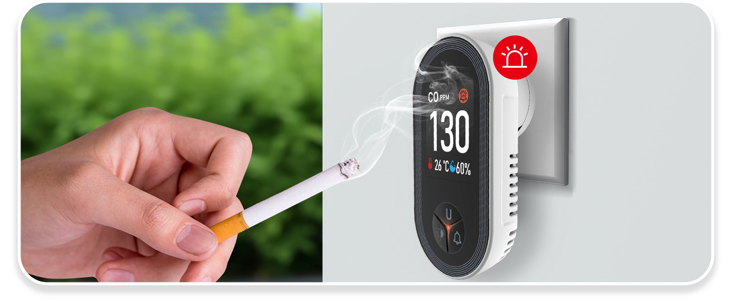 Датчик CO MOES з вилкою, 3-в-1: датчик CO, термометр та гігрометр, з акустичним сигналом, для дому та автодому, 1 шт.