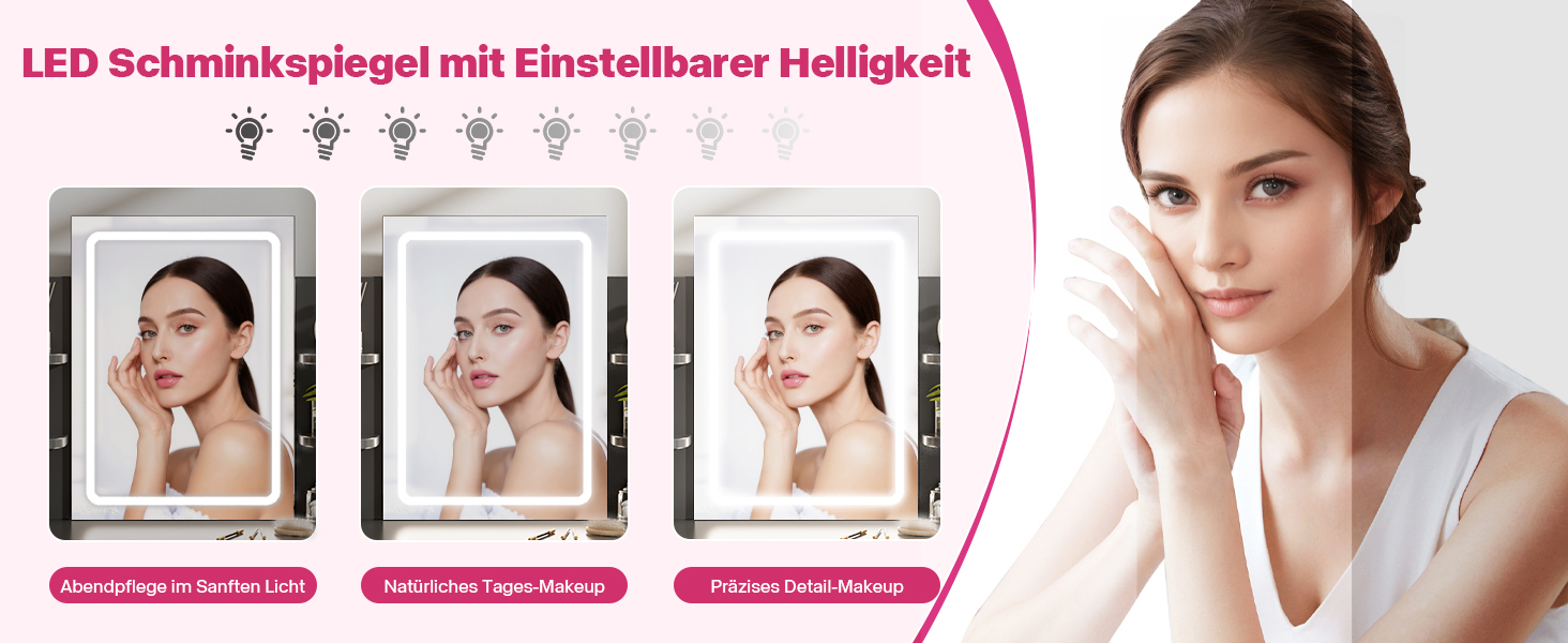 Великий туалетний столик Airfish з підсвічуванням 108x40 см, з дзеркалом та полицями, 2 шухляди, регульована яскравість, 3 кольори, для спальні/вітальні (білий туалетний столик) (чорний туалетний столик)