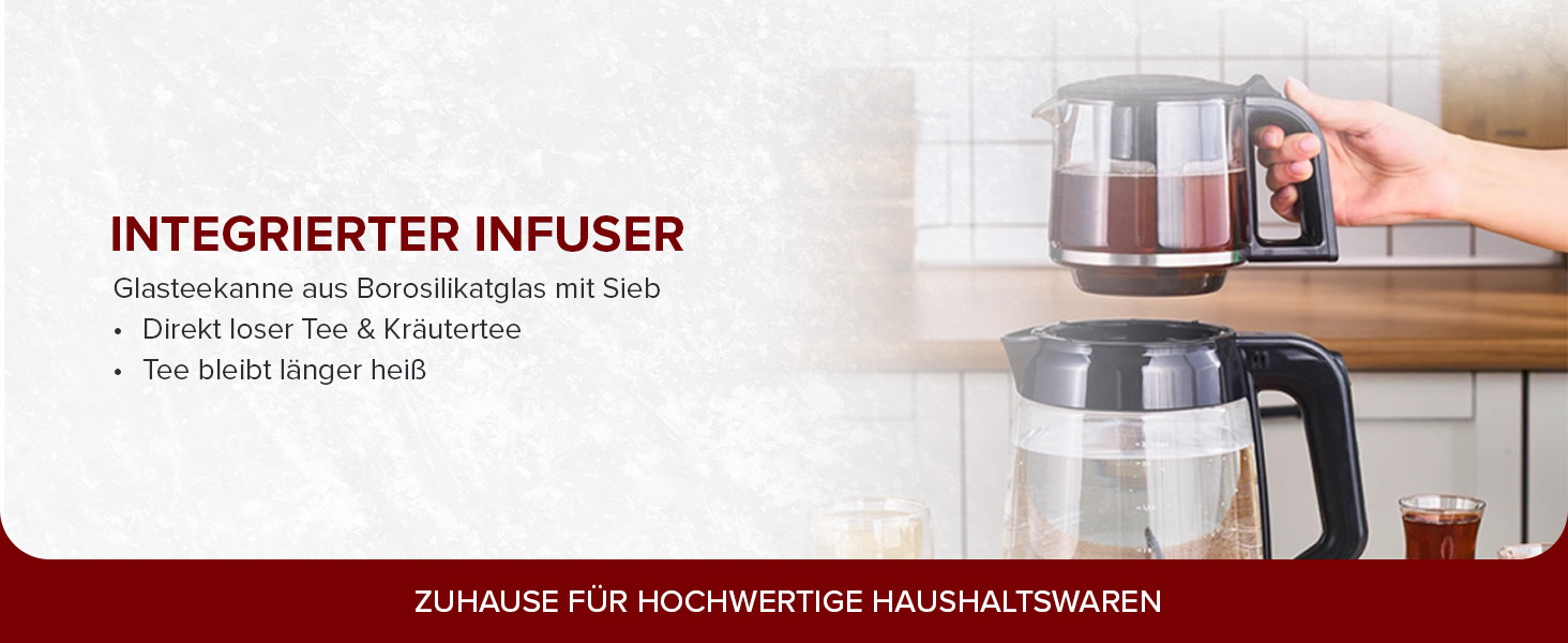 Чайник-заварник Karaca Glass XL 2 в 1 Shiny Black, 0.9л, 2.2л, LED, автоматичний, поворотний, енергоефективний