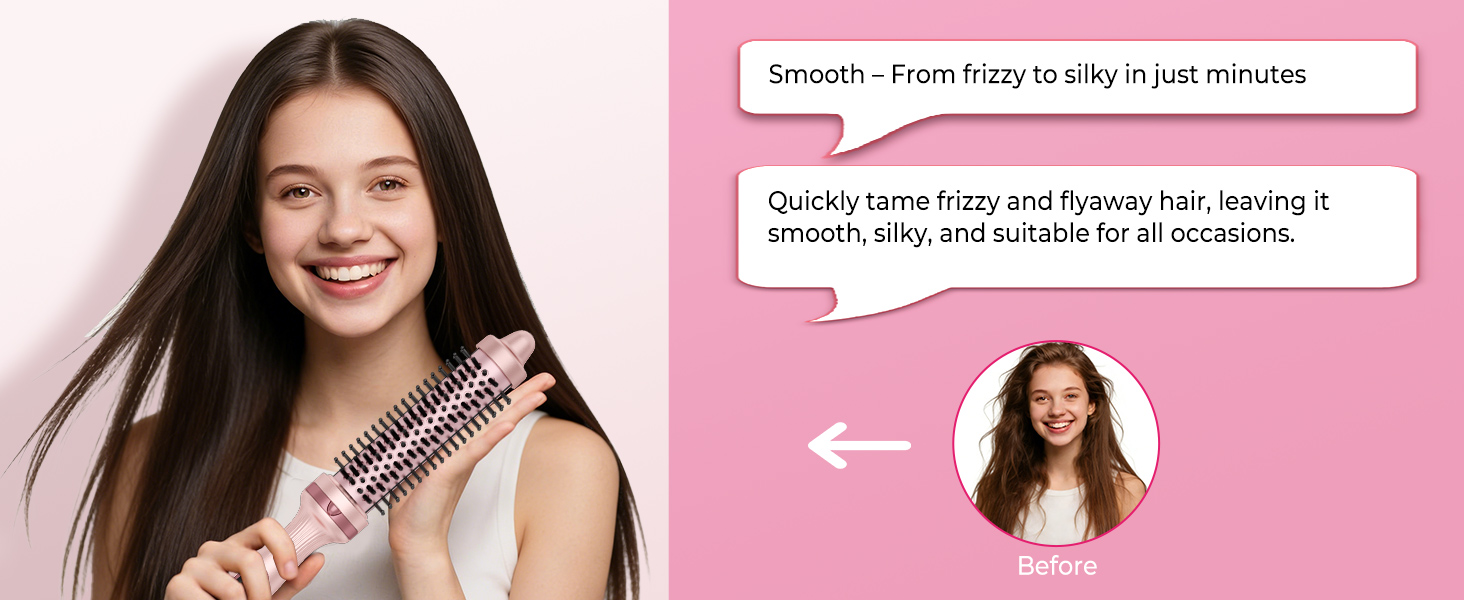UKLISS Hairstyler 5 в 1: Фен-щітка, стайлер для волосся, плойка, насадки для об'єму та випрямлення (Класичний Рожевий)