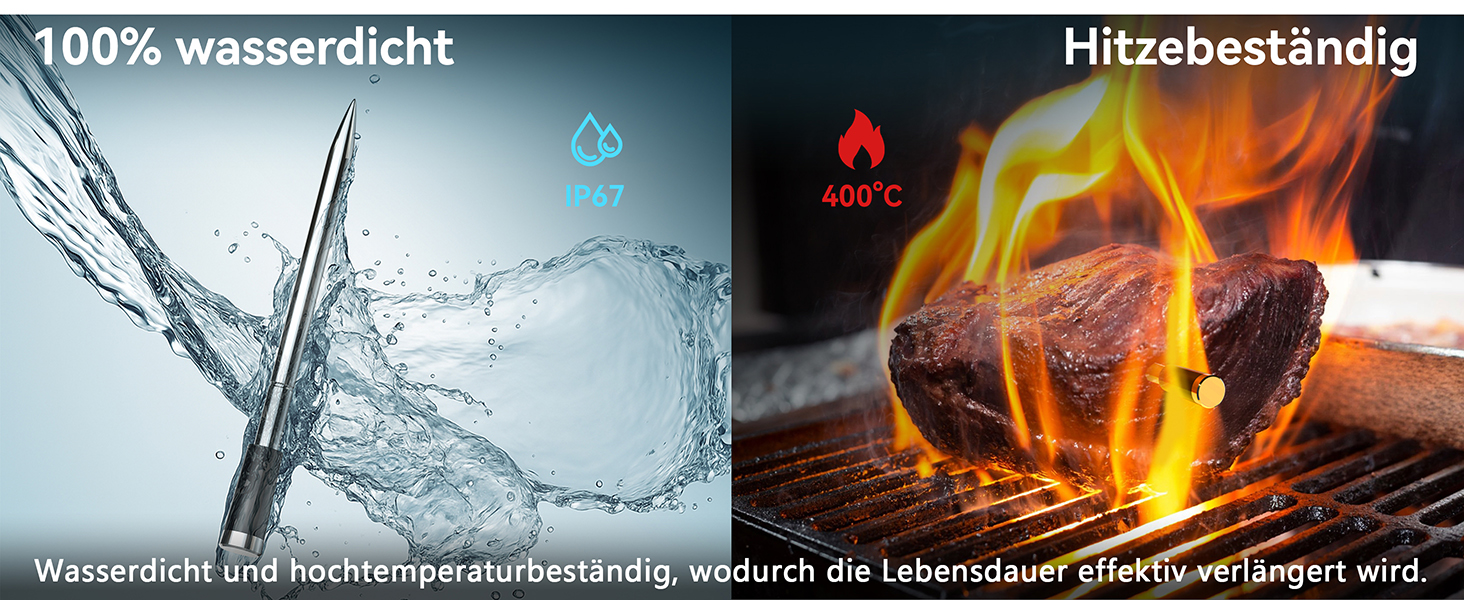 Бездротовий термометр для м'яса BFOUR з 2 зондами, Bluetooth, LCD-дисплей, керування через APP, цифровий термометр для приготування на грилі, в духовці, мангалі, BF-40 PRO, чорний