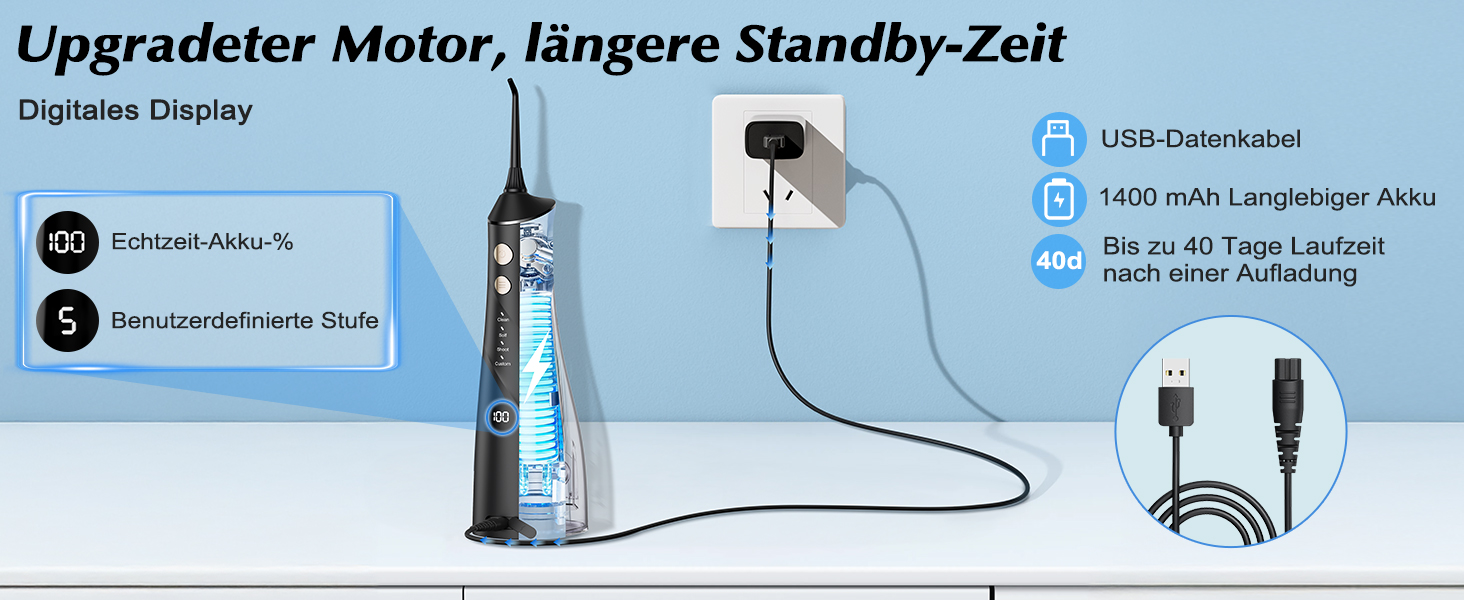Електрична ірigator для порожнини рота Munddusche: 5 насадок, 4 режими, IPX7, для дому та подорожей