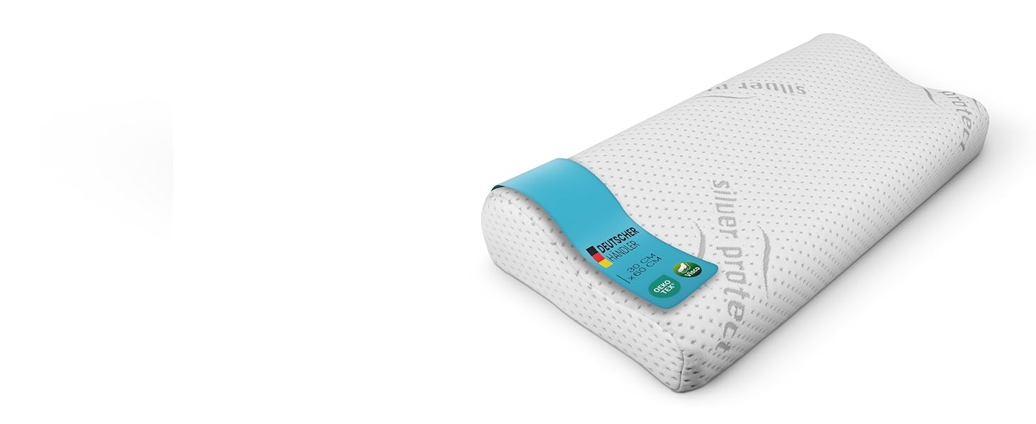 Подушка для шиї Bestlivings з піни Memory Foam (30x35x9 см) з антимікробним чохлом Silver Protect, Öko-Tex