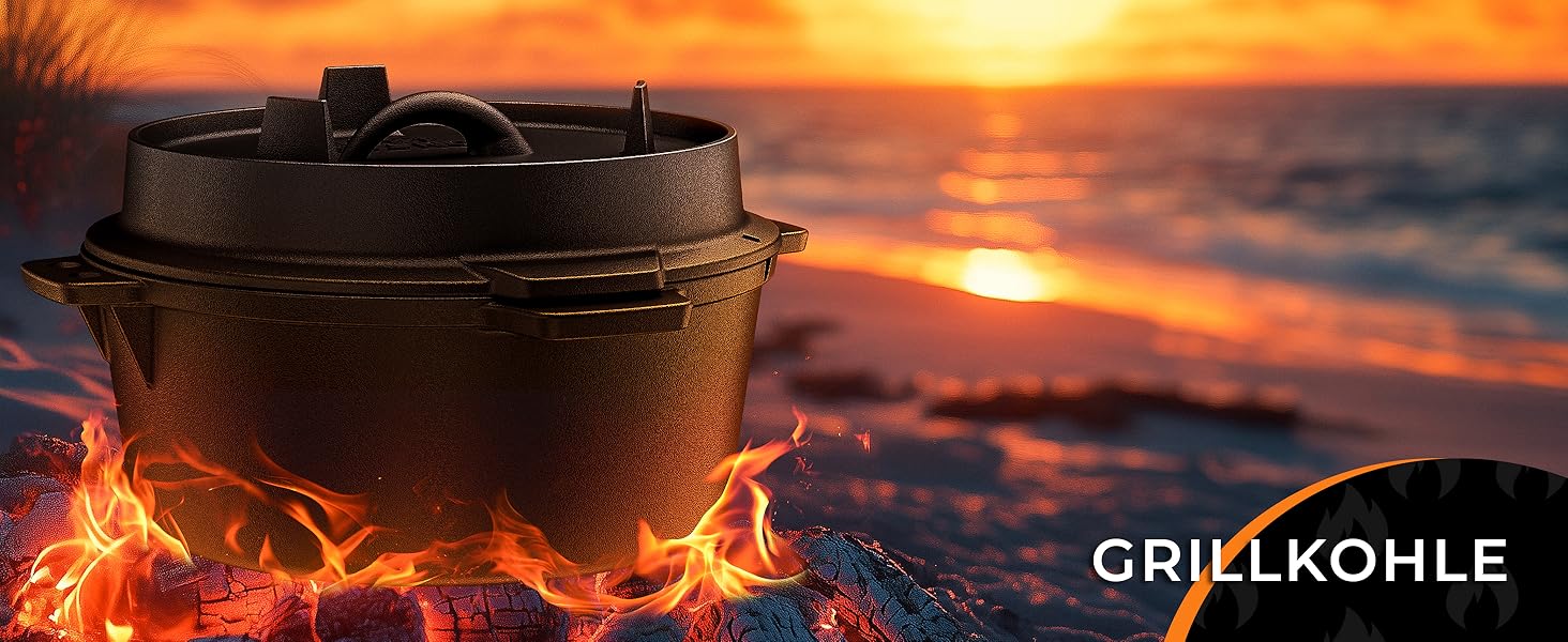 Набір чавунний казан Dutch Oven 4.5л з кришкою, підставкою та підйомником для кришки, підходить для 2-4 осіб