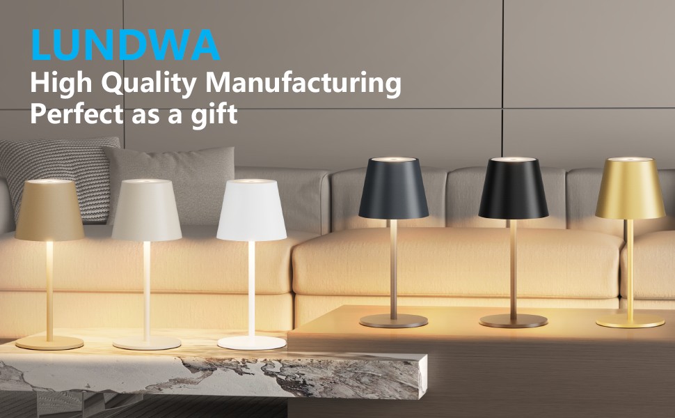 Лампа настільна LED акумуляторна Lundwa 26см, 5000mAh, 3W, 3000K, IP54, для кемпінгу, ресторану, спальні, бару (Чорний, 1 шт.)