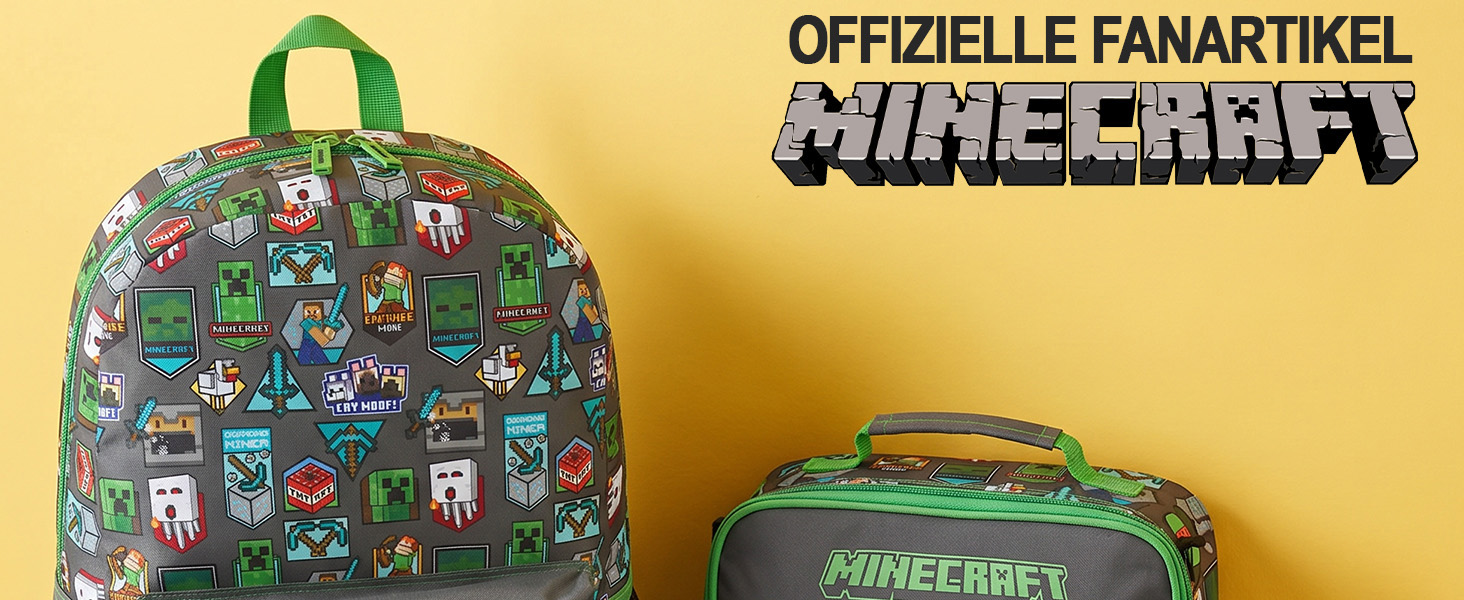 Шкільний рюкзак Minecraft Get Trend (набір 3 в 1): рюкзак 46 см з сіткою, пенал та термосумка, сіро-зелений ігровий набір для школи