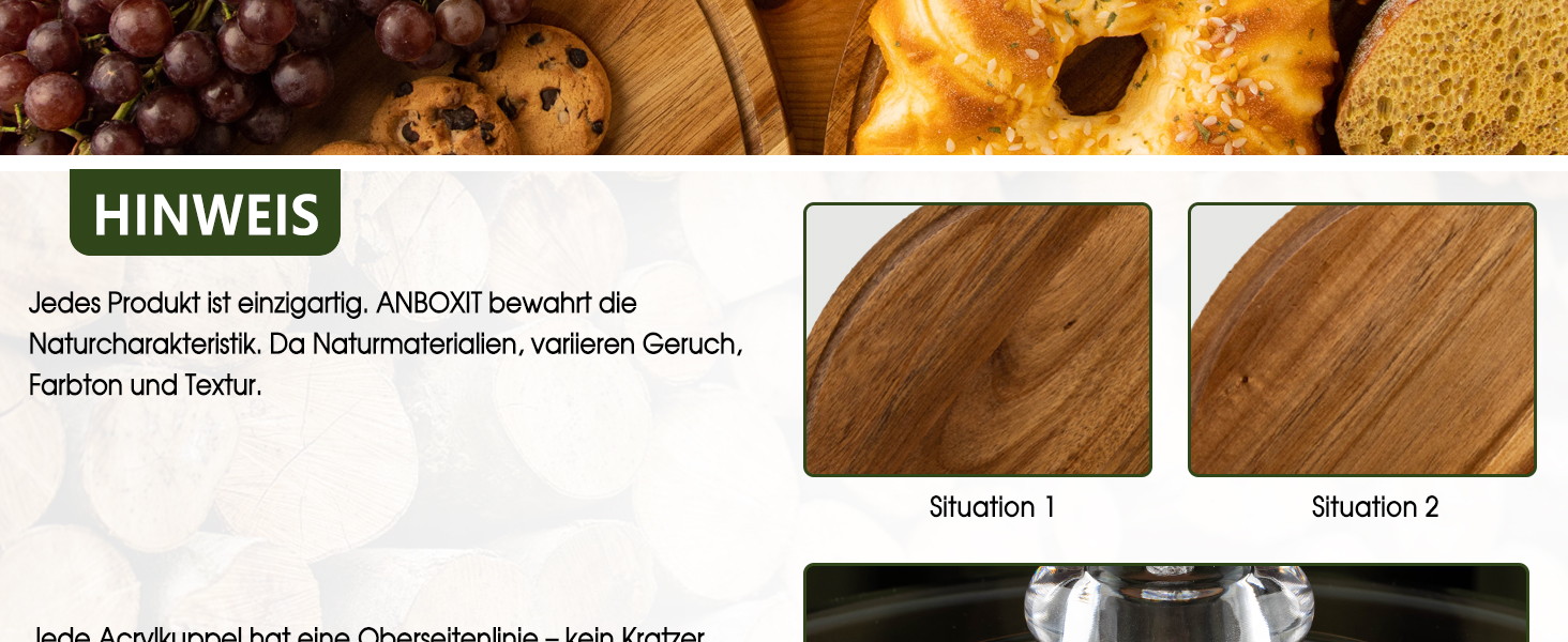 Тортниця з підставкою, дерев'яна з акриловим куполом, для тортів та випічки