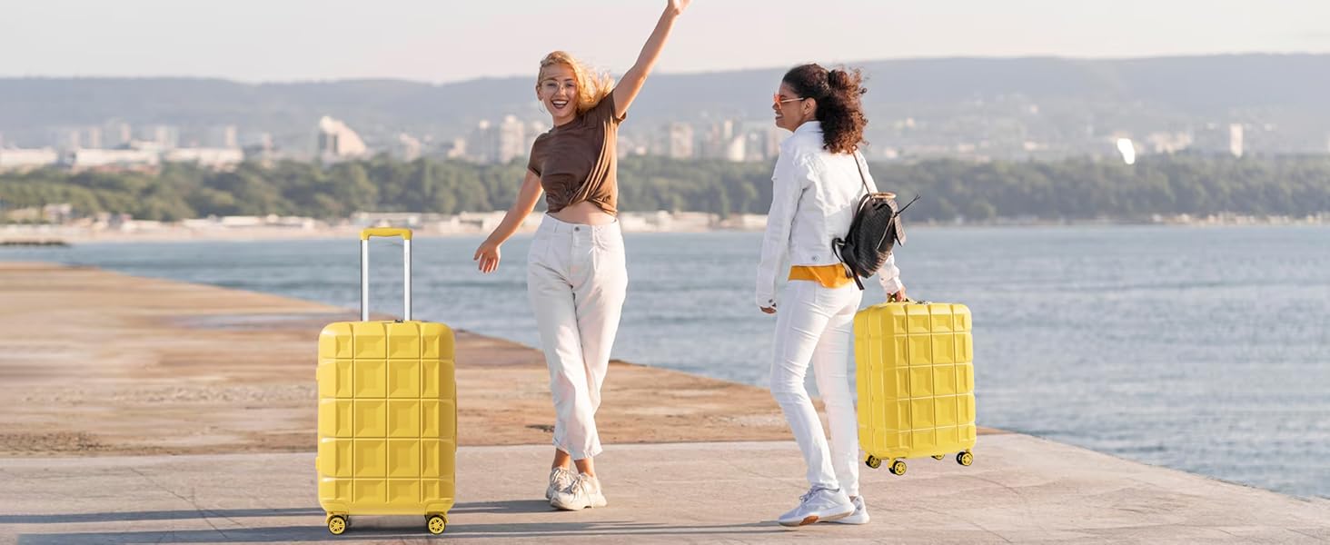 Набір валіз KONO 4 шт. з ABS, з TSA замком, жовтий (M, L, XL)