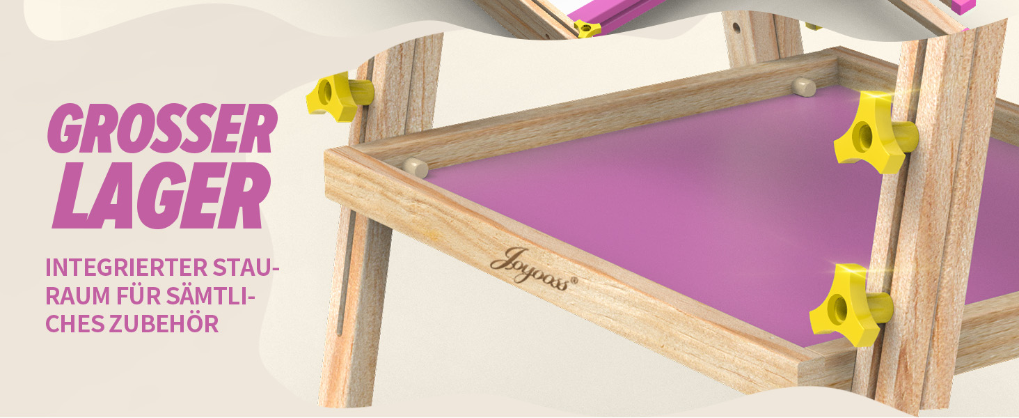 Мольберт для малювання Joyooss для дітей, регульований дерев'яний мольберт для малювання, двосторонній, сухий маркер, з аксесуарами для малювання, подарунок та канцтовари для дітей 4-8 років (РОЖЕВИЙ) 106PINK