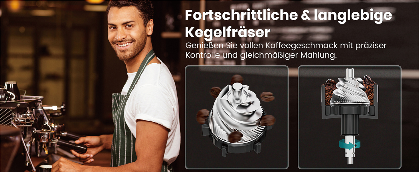 Електрична кавомолка Gevi з жерновами, для еспресо, 35 ступенів помолу, 51/58 мм портафільтр