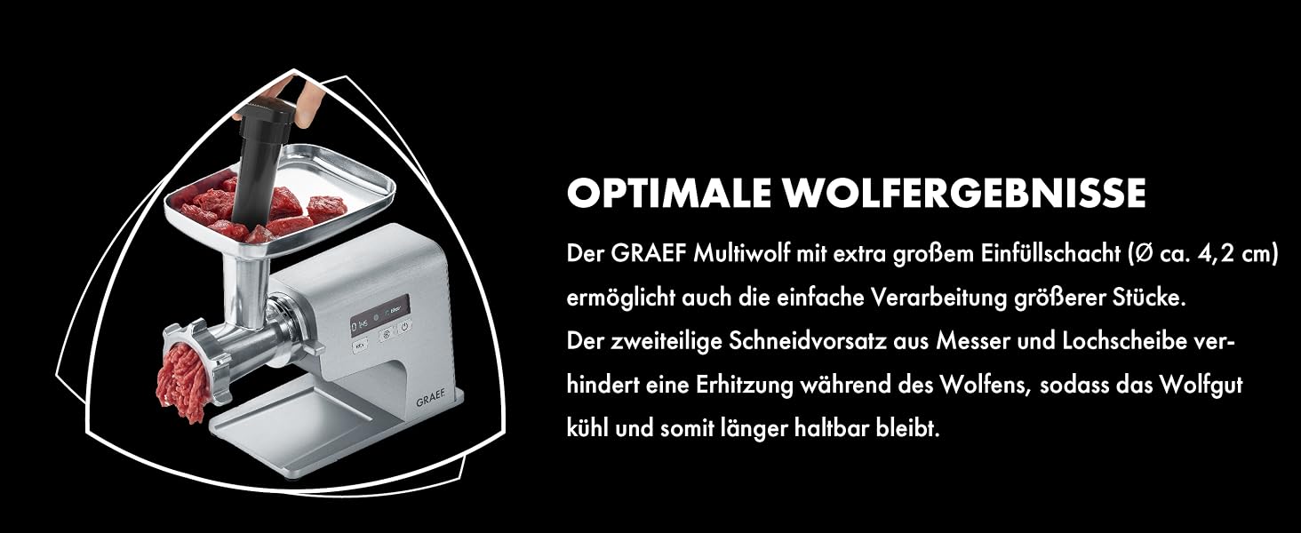 Електрична м'ясорубка GRAEF Multiwolf FW500, металевий корпус, 2500 Вт, з цифровим дисплеєм та захистом від перевантаження, срібляста